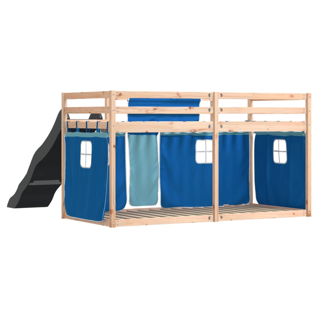 Stapelbed met glijbaan en gordijnen blauw 80x200 cm is nu te koop bij PeponiXL, paradijselijk wonen!