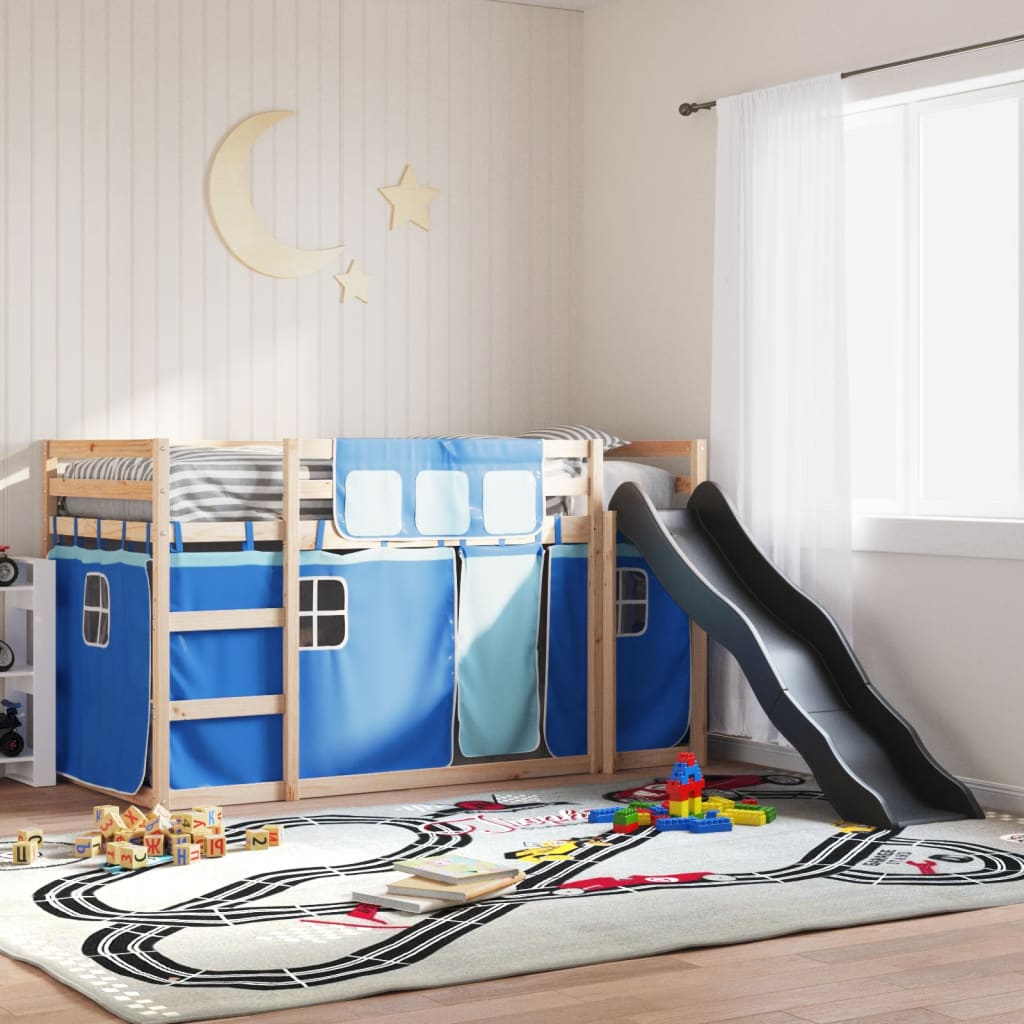 Stapelbed met glijbaan en gordijnen blauw 80x200 cm is nu te koop bij PeponiXL, paradijselijk wonen!