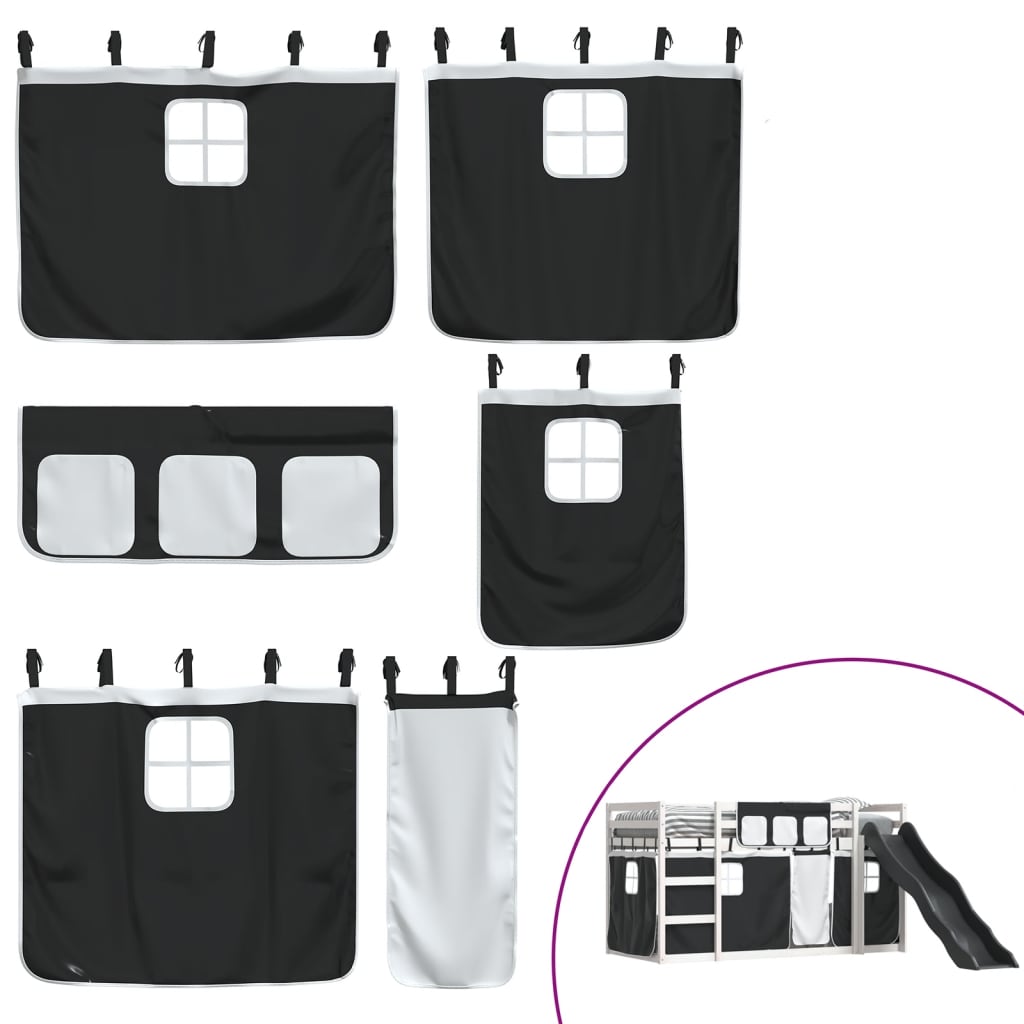 Stapelbed met glijbaan en gordijnen wit en zwart 80x200 cm is nu te koop bij PeponiXL, paradijselijk wonen!