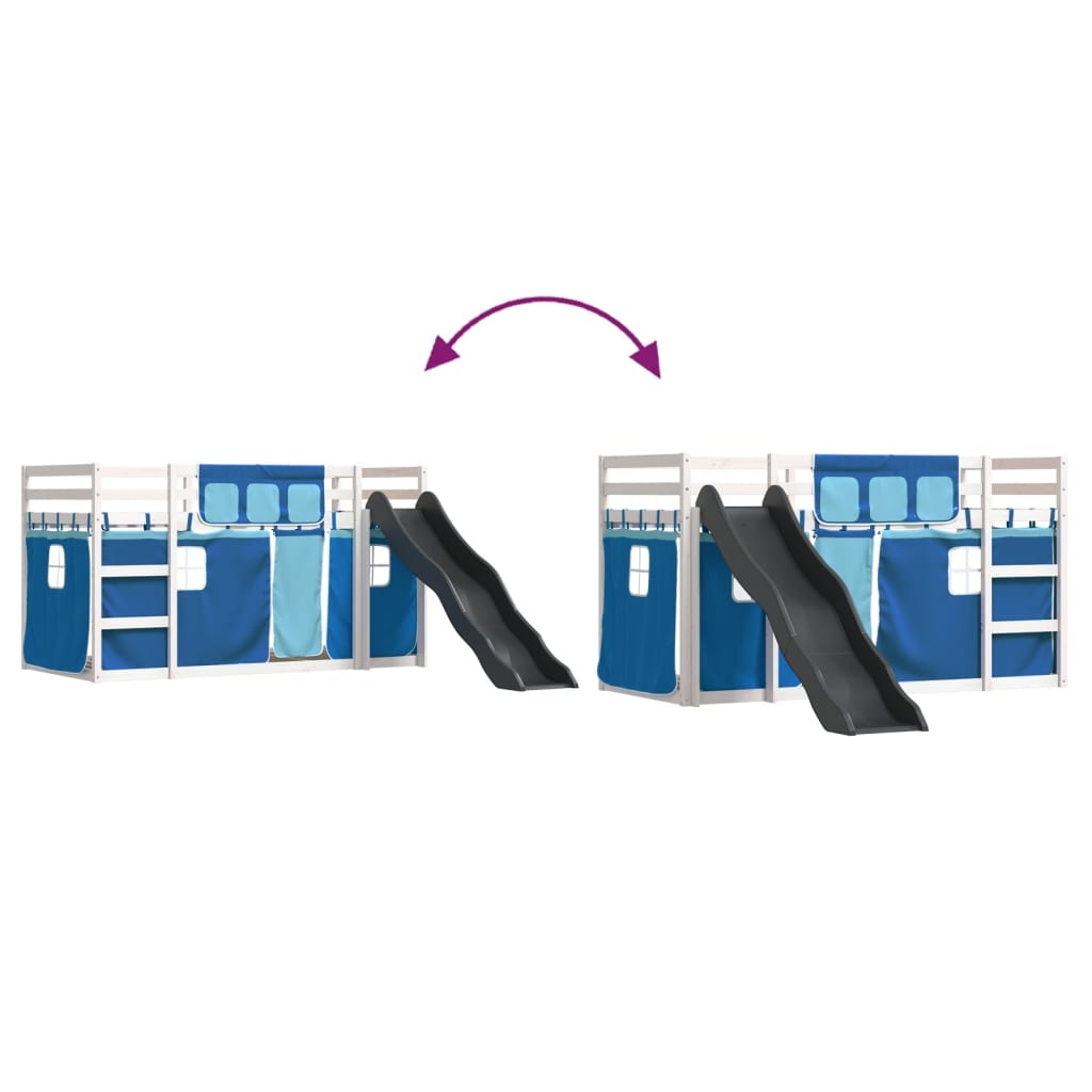 Stapelbed met glijbaan en gordijnen blauw 80x200 cm is nu te koop bij PeponiXL, paradijselijk wonen!