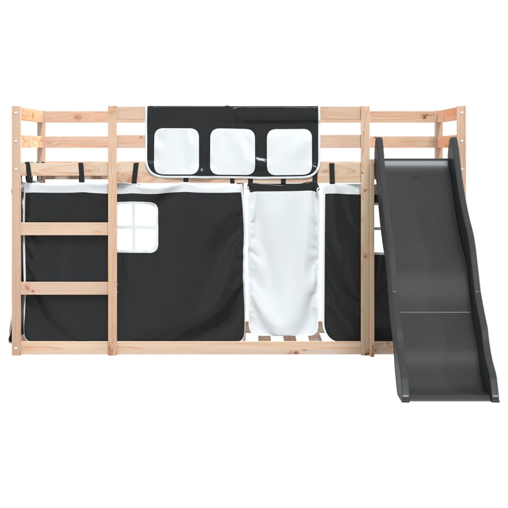 Stapelbed met glijbaan en gordijnen wit en zwart 90x190 cm is nu te koop bij PeponiXL, paradijselijk wonen!