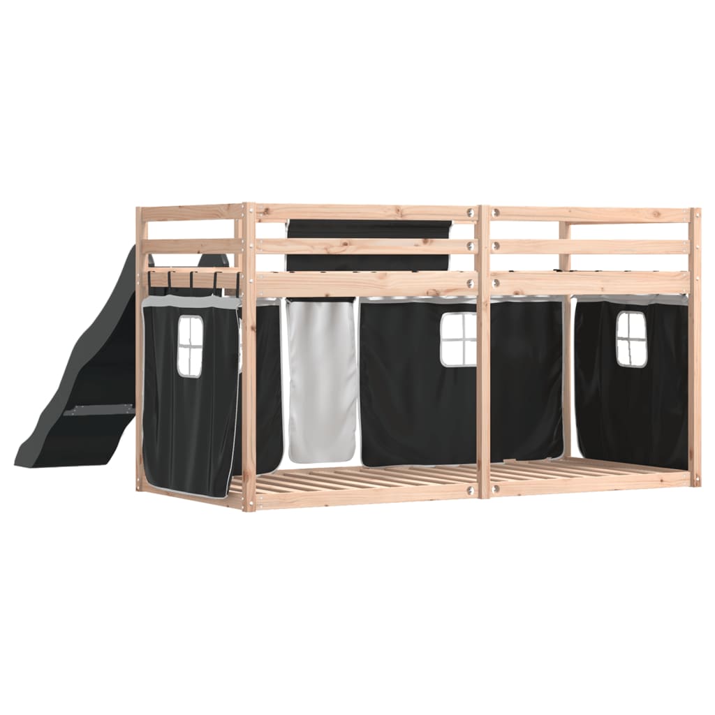 Stapelbed met glijbaan en gordijnen wit en zwart 90x190 cm is nu te koop bij PeponiXL, paradijselijk wonen!