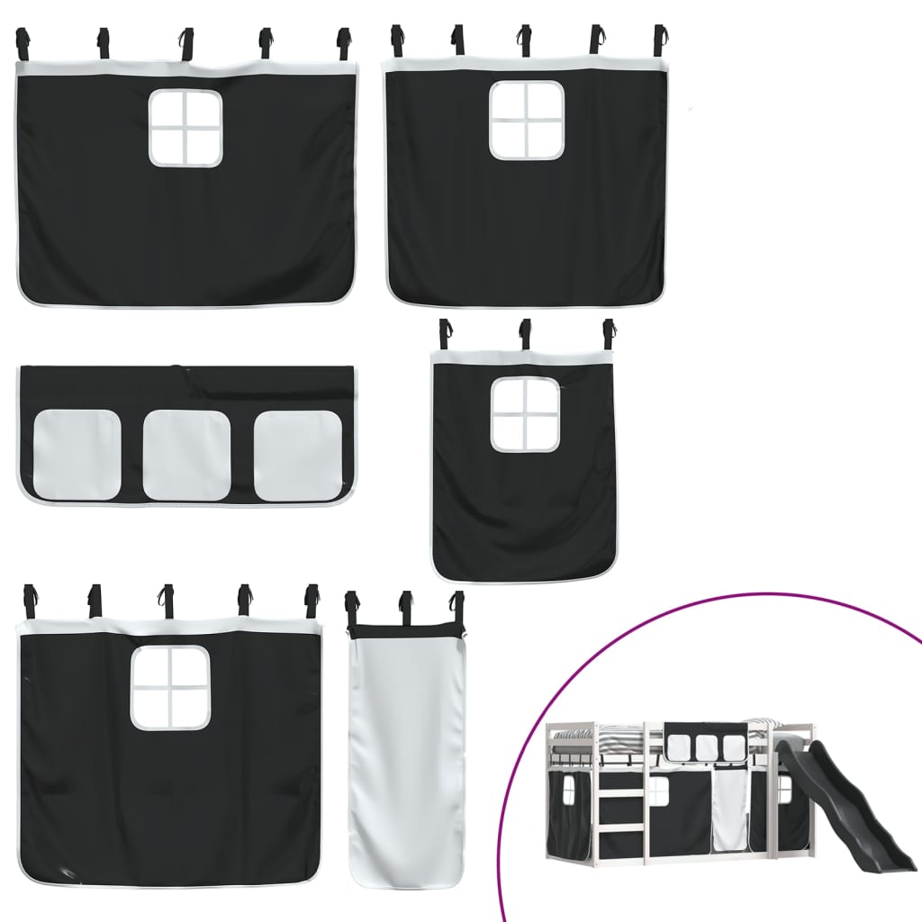 Stapelbed met glijbaan en gordijnen wit en zwart 90x190 cm is nu te koop bij PeponiXL, paradijselijk wonen!