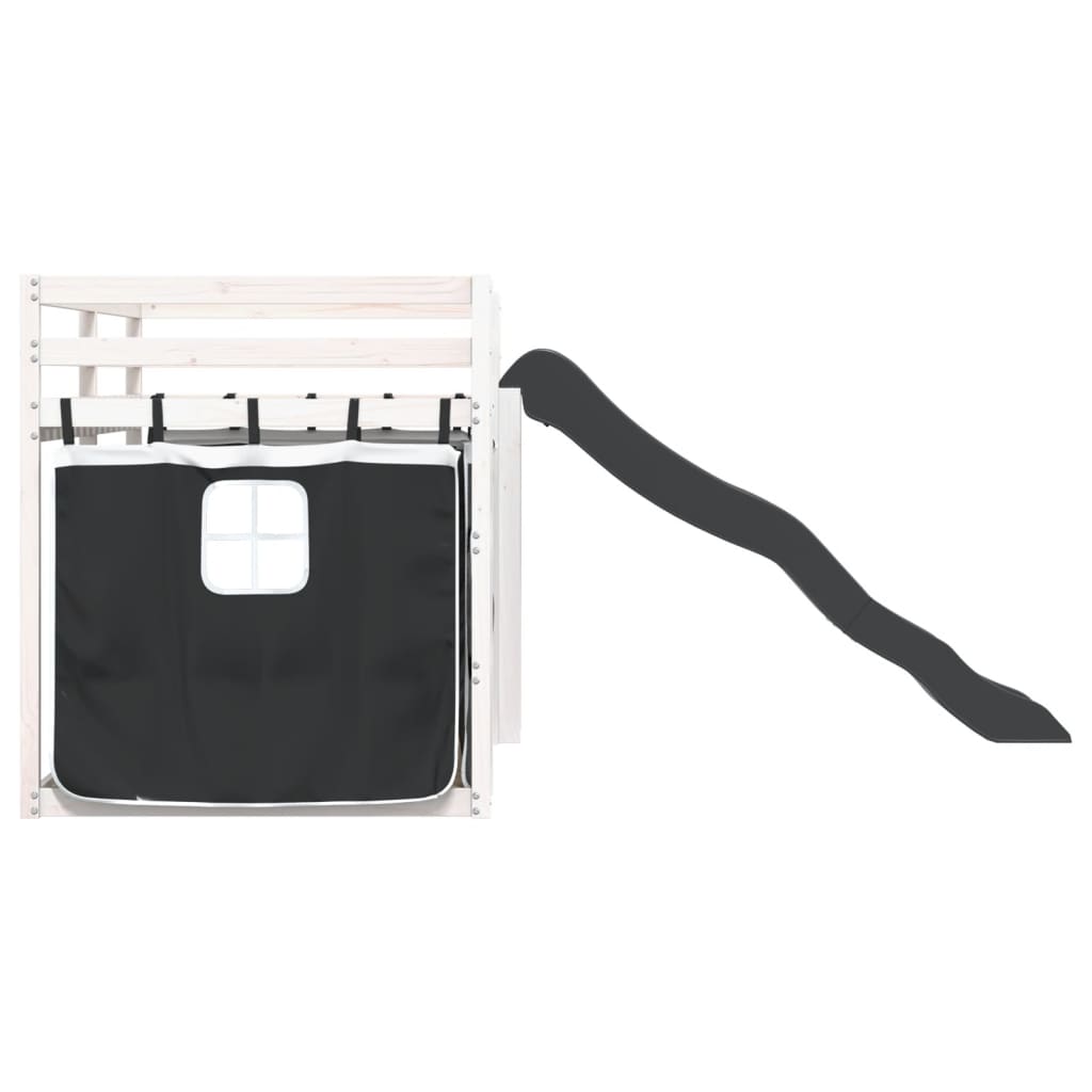 Stapelbed met glijbaan en gordijnen wit en zwart 90x190 cm is nu te koop bij PeponiXL, paradijselijk wonen!