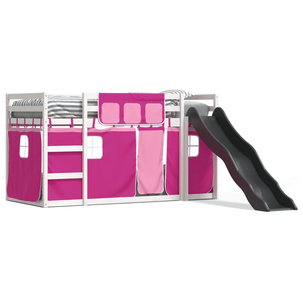 Stapelbed met glijbaan en gordijnen roze 90x190 cm is nu te koop bij PeponiXL, paradijselijk wonen!
