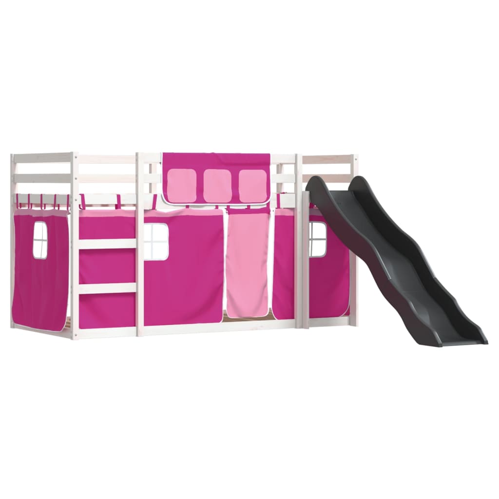Stapelbed met glijbaan en gordijnen roze 90x190 cm is nu te koop bij PeponiXL, paradijselijk wonen!