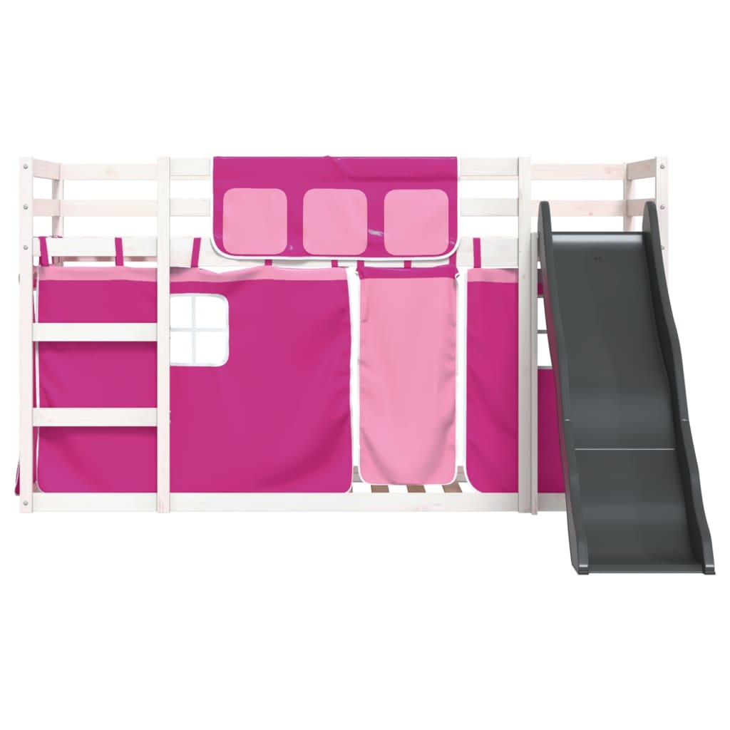 Stapelbed met glijbaan en gordijnen roze 90x190 cm is nu te koop bij PeponiXL, paradijselijk wonen!