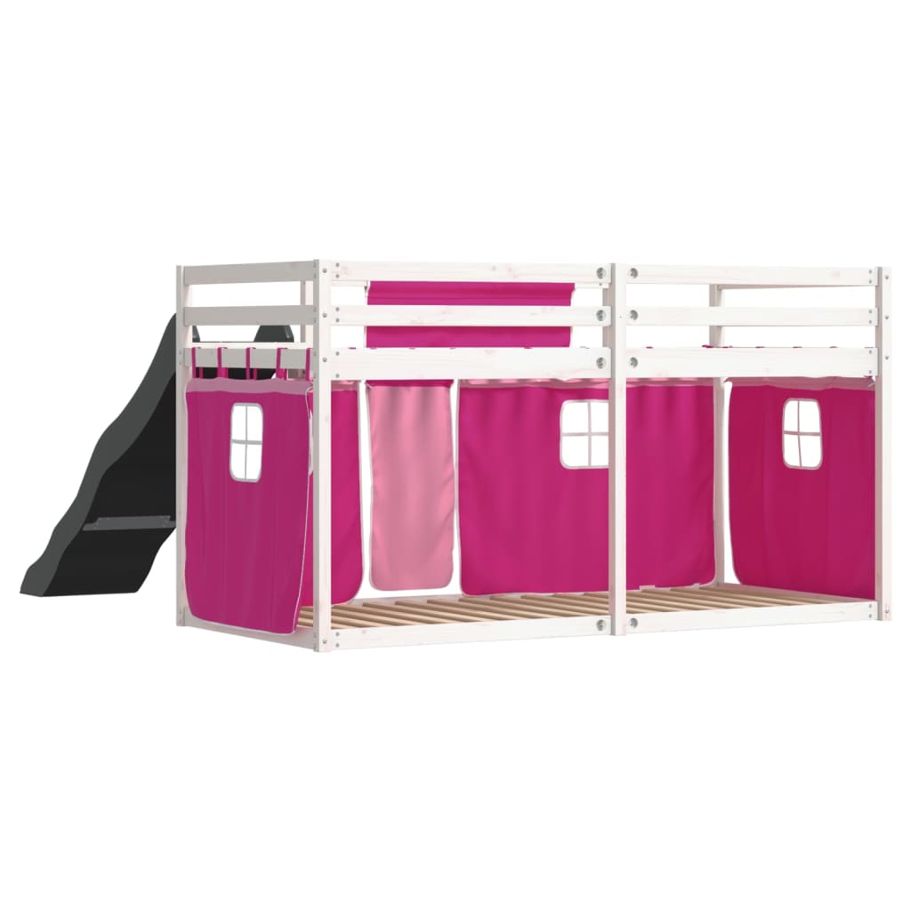 Stapelbed met glijbaan en gordijnen roze 90x190 cm is nu te koop bij PeponiXL, paradijselijk wonen!