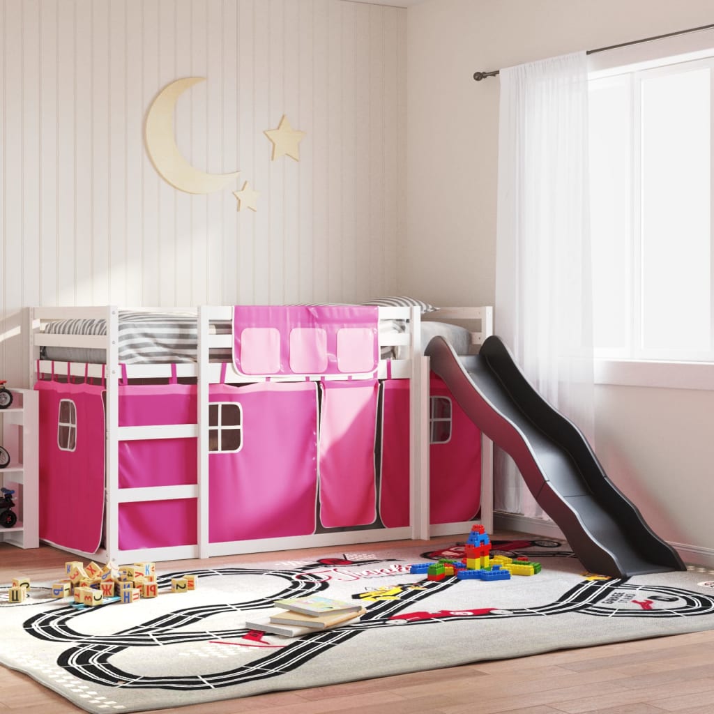 Stapelbed met glijbaan en gordijnen roze 90x190 cm is nu te koop bij PeponiXL, paradijselijk wonen!
