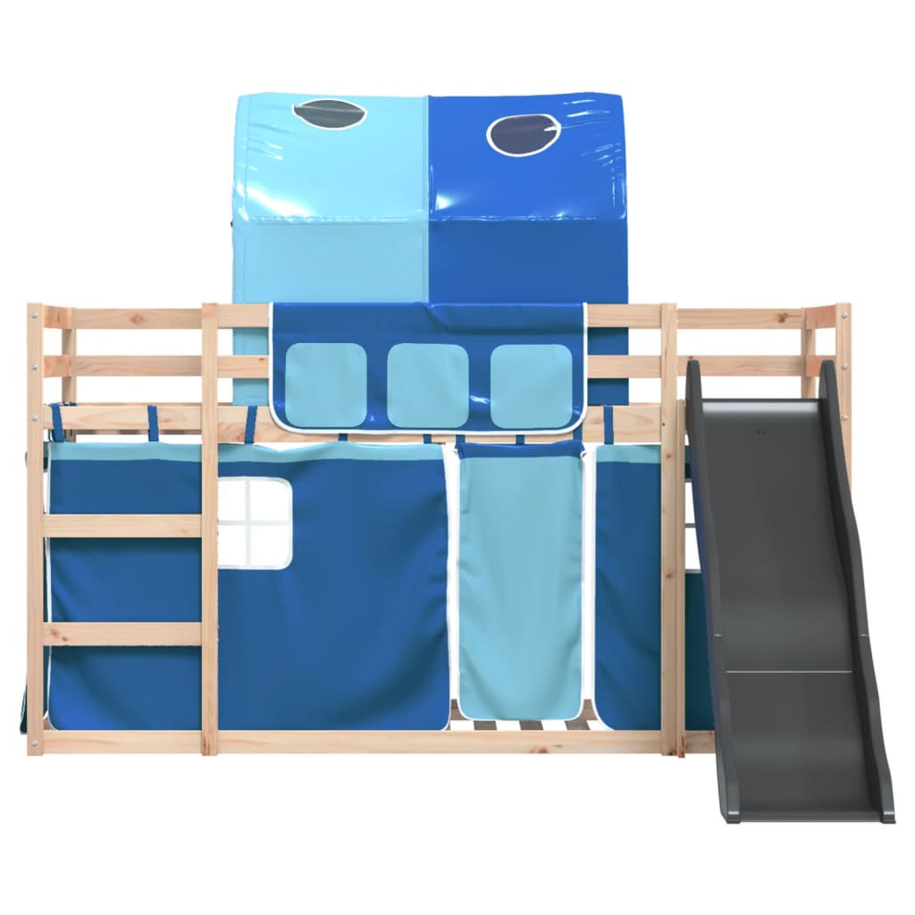 Stapelbed met glijbaan en gordijnen blauw 90x200 cm is nu te koop bij PeponiXL, paradijselijk wonen!