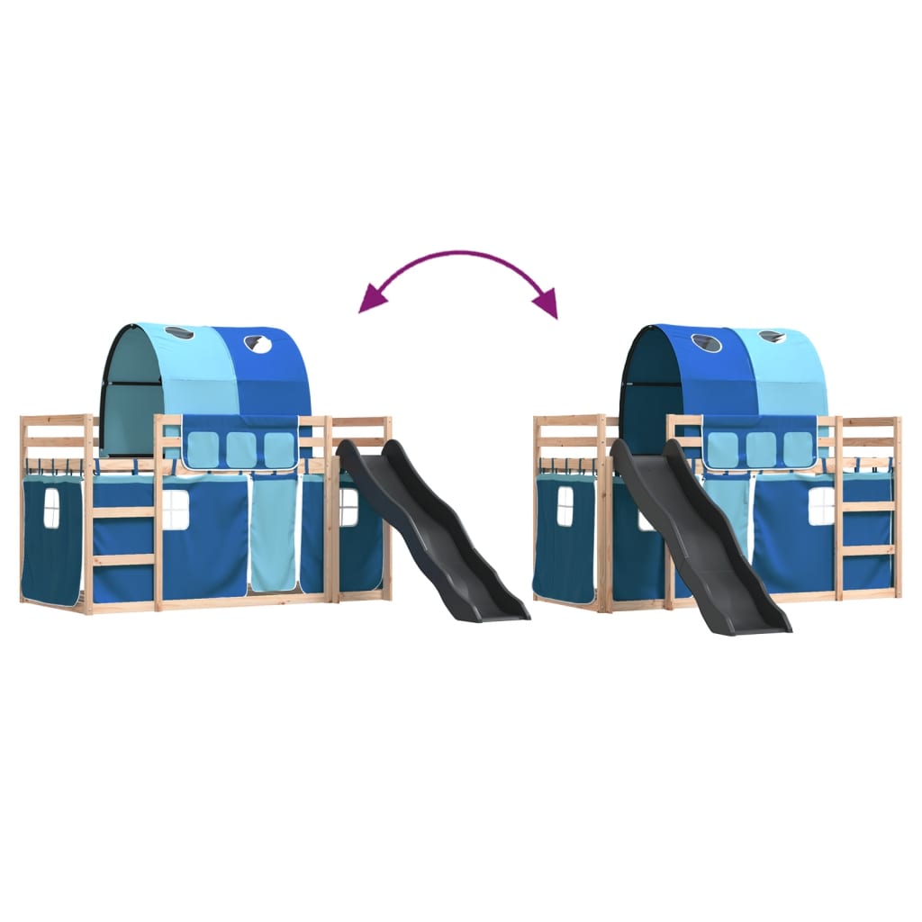 Stapelbed met glijbaan en gordijnen blauw 90x200 cm is nu te koop bij PeponiXL, paradijselijk wonen!