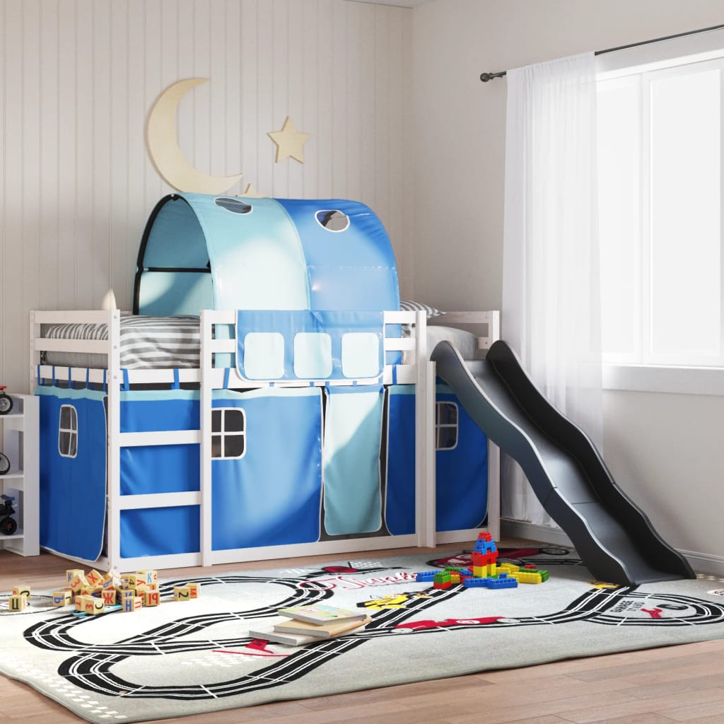 Stapelbed met glijbaan en gordijnen blauw 90x200 cm is nu te koop bij PeponiXL, paradijselijk wonen!
