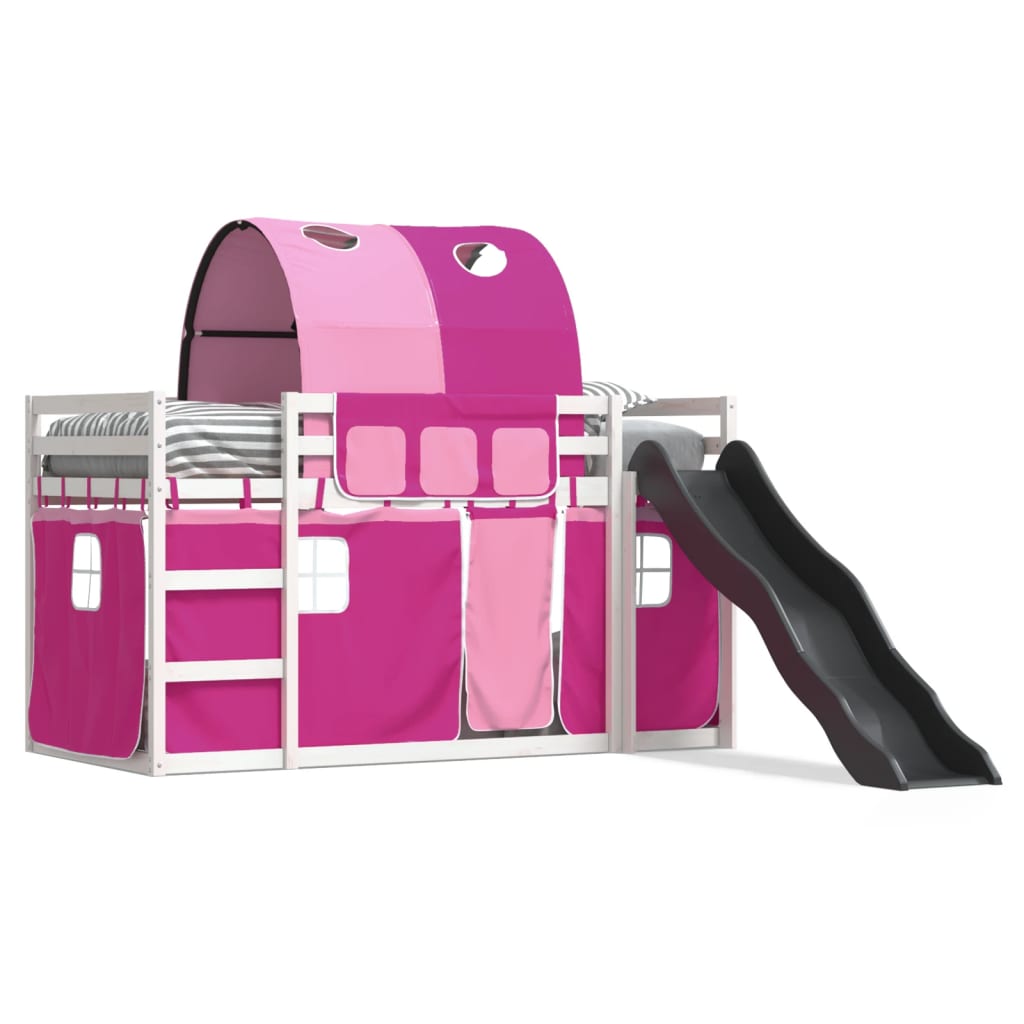 Stapelbed met glijbaan en gordijnen roze 90x200 cm is nu te koop bij PeponiXL, paradijselijk wonen!