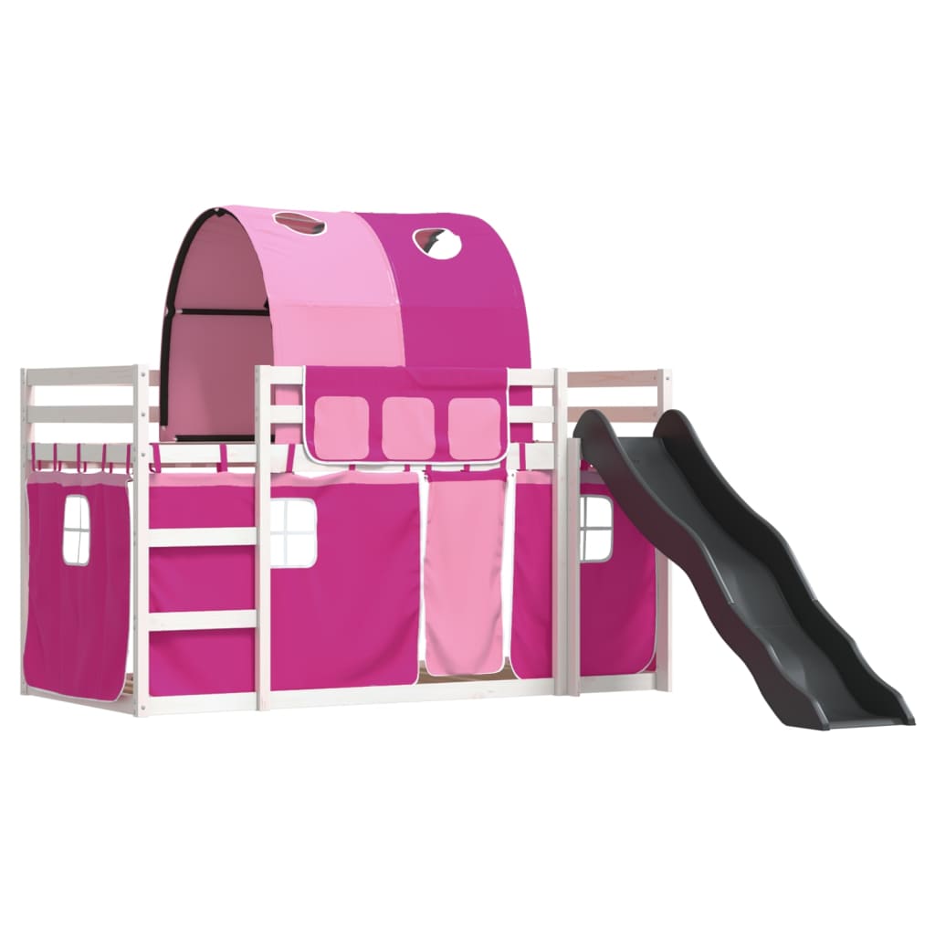 Stapelbed met glijbaan en gordijnen roze 90x200 cm is nu te koop bij PeponiXL, paradijselijk wonen!