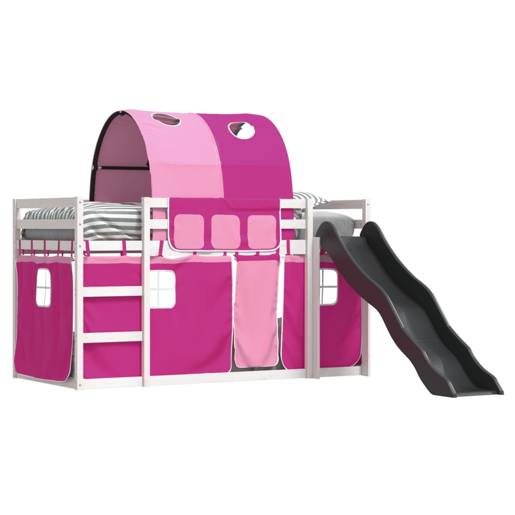 Stapelbed met glijbaan en gordijnen roze 90x200 cm is nu te koop bij PeponiXL, paradijselijk wonen!