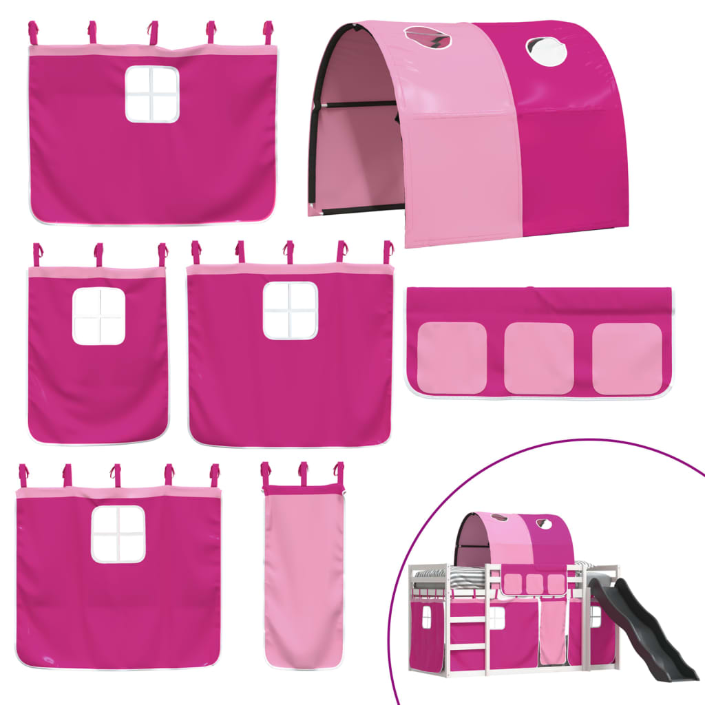 Stapelbed met glijbaan en gordijnen roze 90x200 cm is nu te koop bij PeponiXL, paradijselijk wonen!