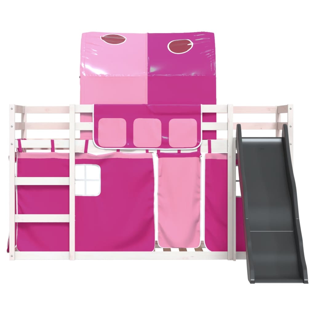 Stapelbed met glijbaan en gordijnen roze 90x200 cm is nu te koop bij PeponiXL, paradijselijk wonen!