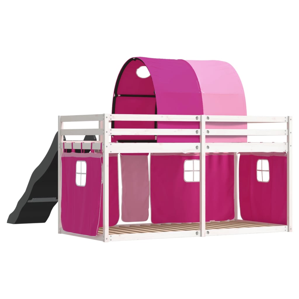 Stapelbed met glijbaan en gordijnen roze 90x200 cm is nu te koop bij PeponiXL, paradijselijk wonen!