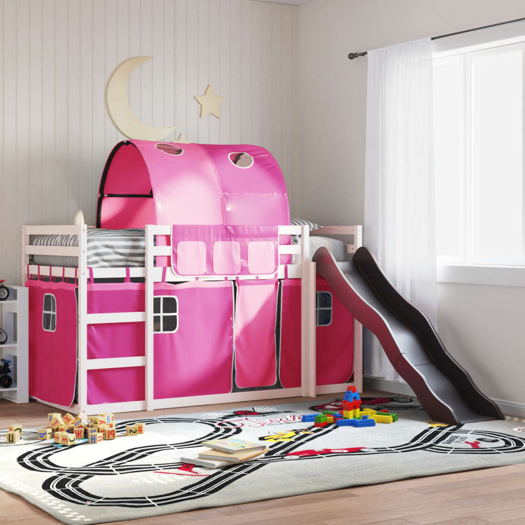 Stapelbed met glijbaan en gordijnen roze 90x200 cm is nu te koop bij PeponiXL, paradijselijk wonen!