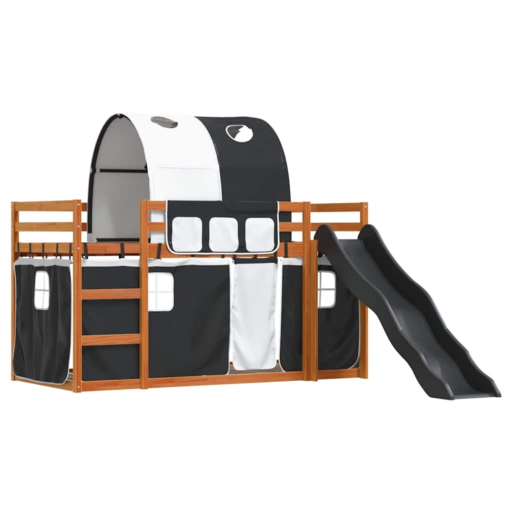 Stapelbed met glijbaan en gordijnen wit en zwart 90x200 cm is nu te koop bij PeponiXL, paradijselijk wonen!