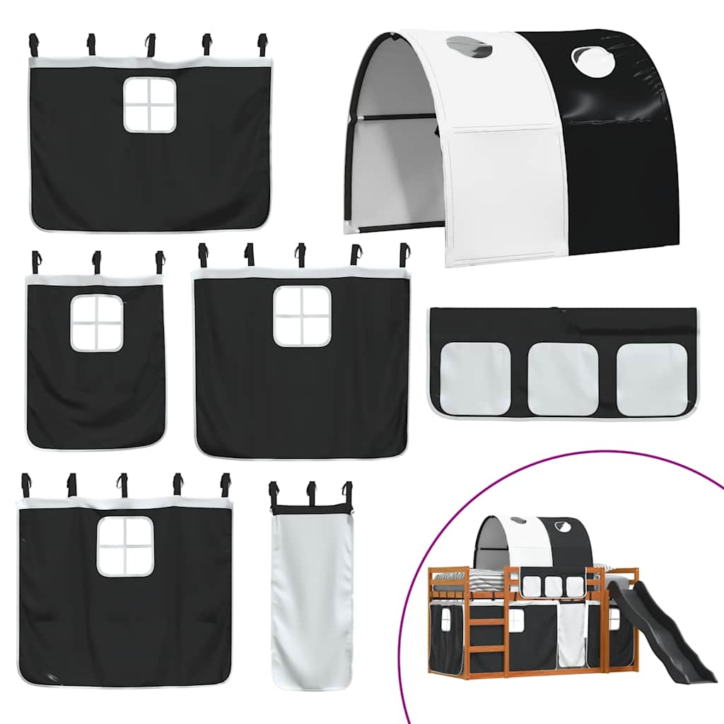 Stapelbed met glijbaan en gordijnen wit en zwart 90x200 cm is nu te koop bij PeponiXL, paradijselijk wonen!