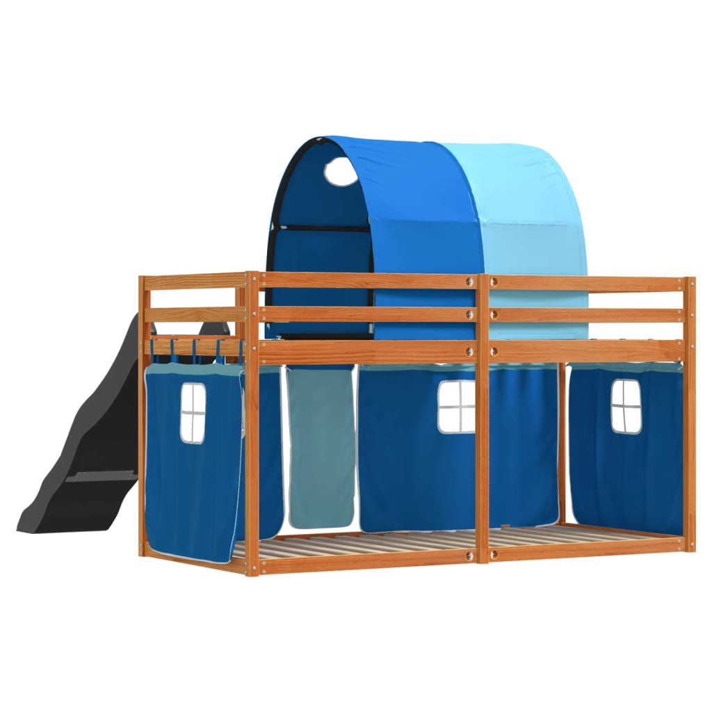 Stapelbed met glijbaan en gordijnen blauw 90x200 cm is nu te koop bij PeponiXL, paradijselijk wonen!