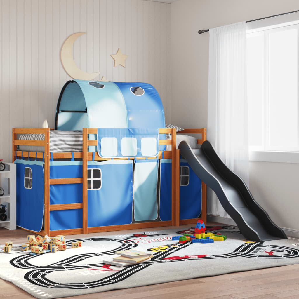 Stapelbed met glijbaan en gordijnen blauw 90x200 cm is nu te koop bij PeponiXL, paradijselijk wonen!