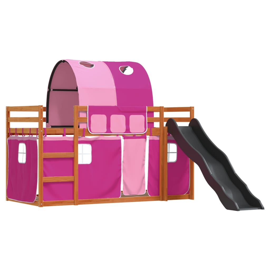Stapelbed met glijbaan en gordijnen roze 90x200 cm is nu te koop bij PeponiXL, paradijselijk wonen!
