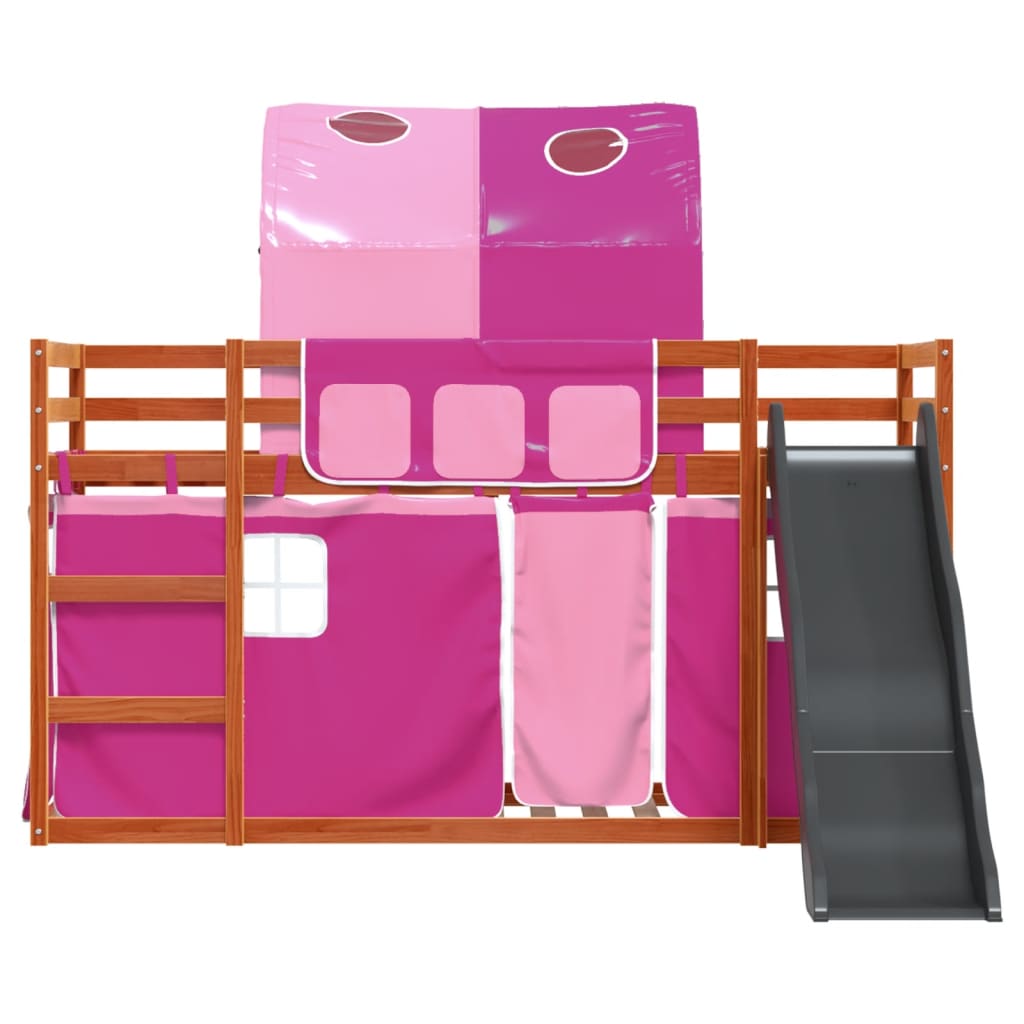 Stapelbed met glijbaan en gordijnen roze 90x200 cm is nu te koop bij PeponiXL, paradijselijk wonen!