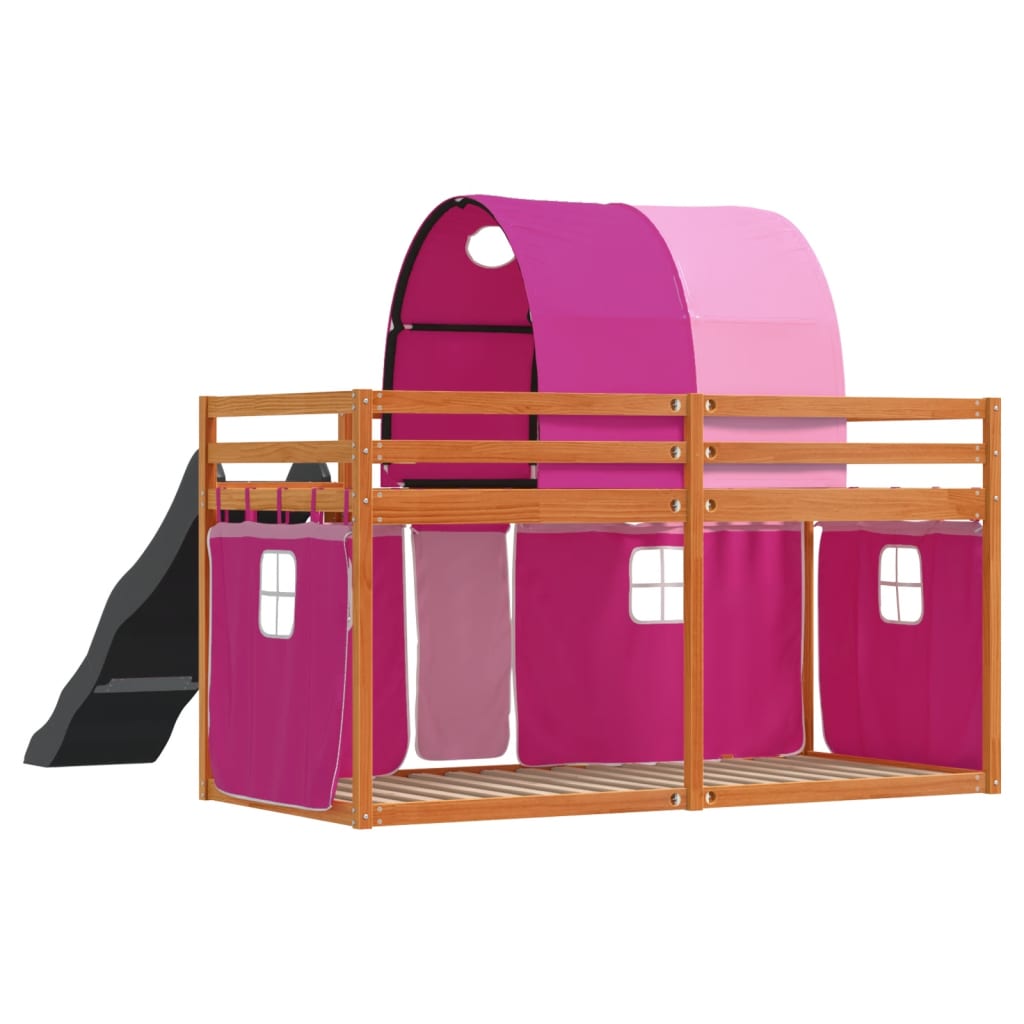 Stapelbed met glijbaan en gordijnen roze 90x200 cm is nu te koop bij PeponiXL, paradijselijk wonen!