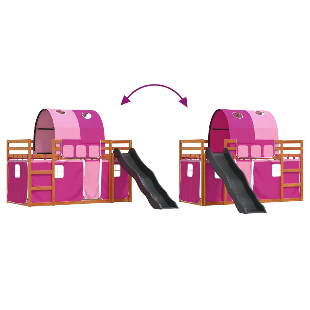 Stapelbed met glijbaan en gordijnen roze 90x200 cm is nu te koop bij PeponiXL, paradijselijk wonen!