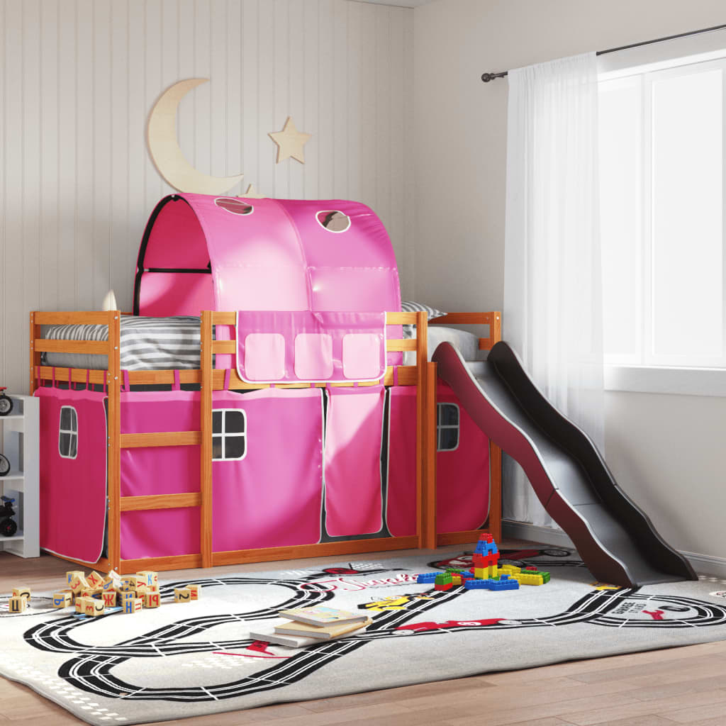 Stapelbed met glijbaan en gordijnen roze 90x200 cm is nu te koop bij PeponiXL, paradijselijk wonen!