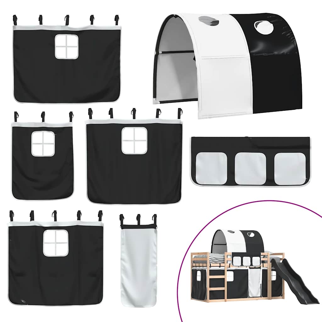 Stapelbed met glijbaan en gordijnen wit en zwart 80x200 cm is nu te koop bij PeponiXL, paradijselijk wonen!