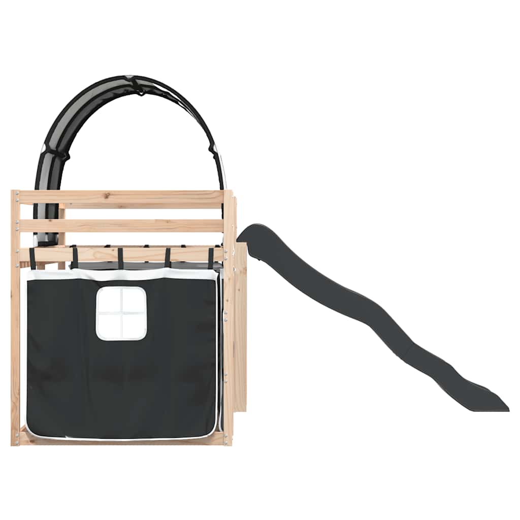 Stapelbed met glijbaan en gordijnen wit en zwart 80x200 cm is nu te koop bij PeponiXL, paradijselijk wonen!