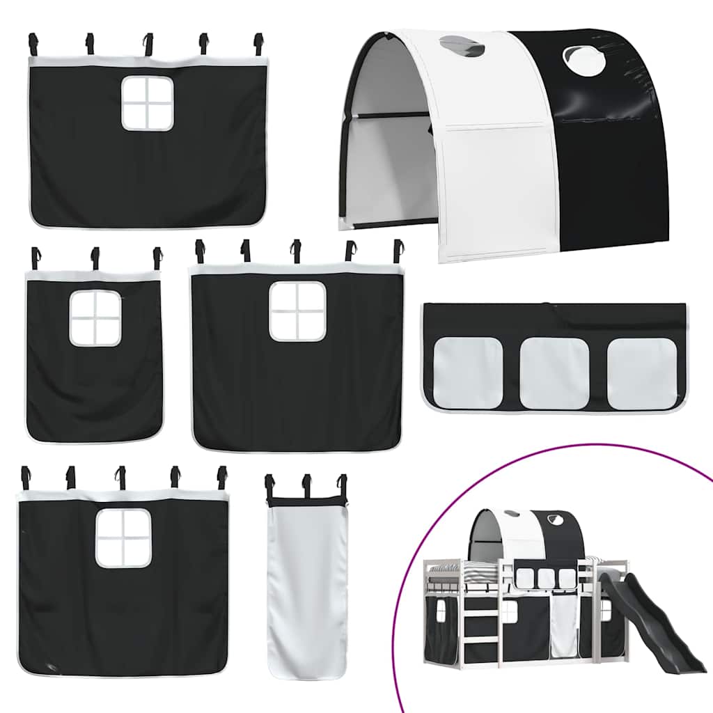 Stapelbed met glijbaan en gordijnen wit en zwart 80x200 cm is nu te koop bij PeponiXL, paradijselijk wonen!