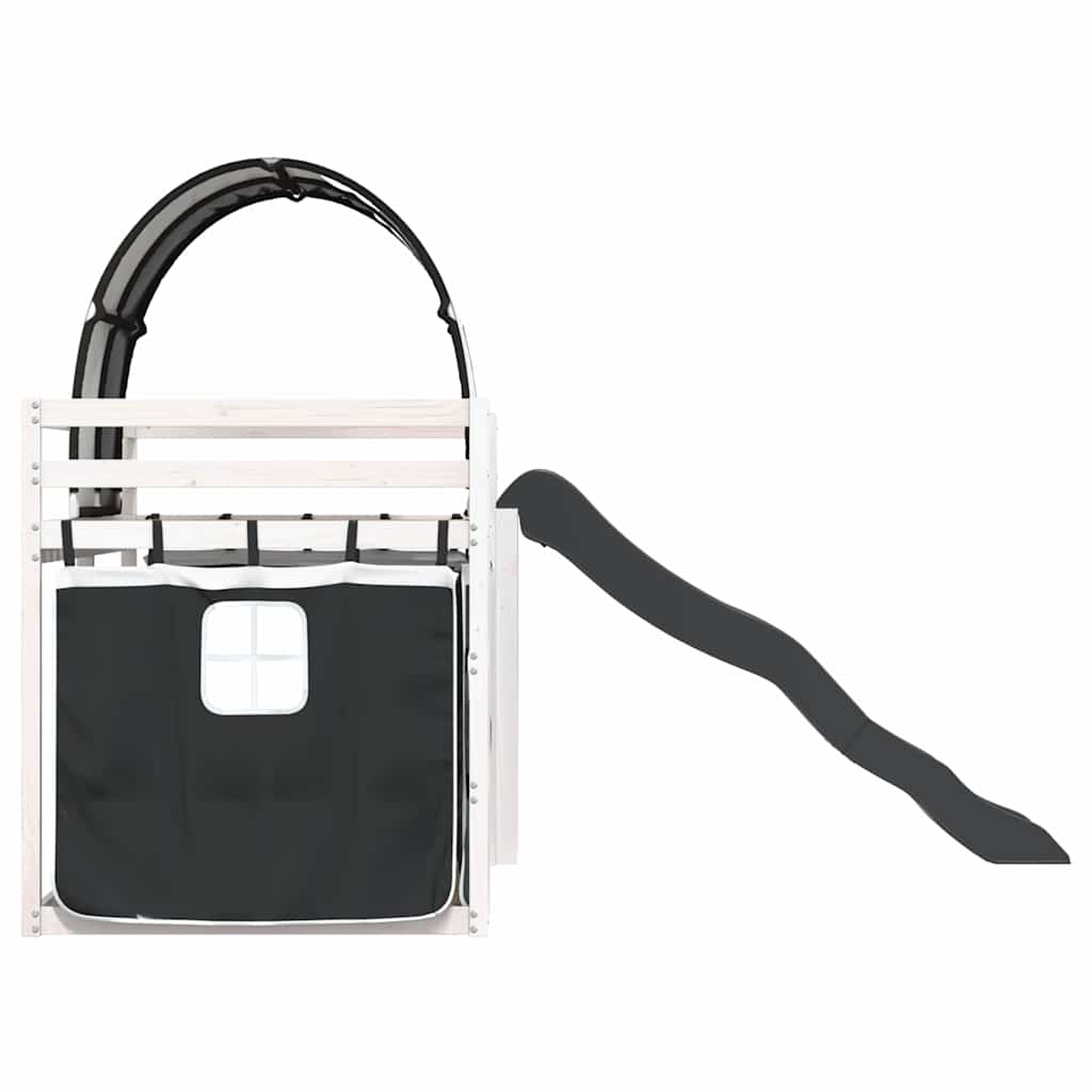 Stapelbed met glijbaan en gordijnen wit en zwart 80x200 cm is nu te koop bij PeponiXL, paradijselijk wonen!