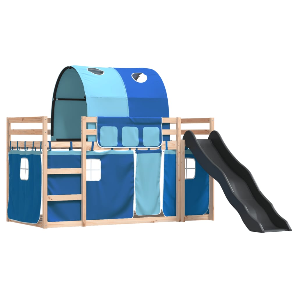 Stapelbed met glijbaan en gordijnen blauw 90x190 cm is nu te koop bij PeponiXL, paradijselijk wonen!