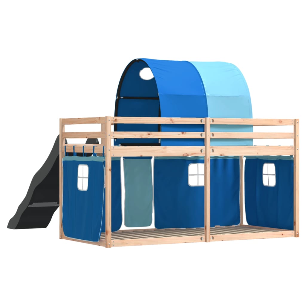 Stapelbed met glijbaan en gordijnen blauw 90x190 cm is nu te koop bij PeponiXL, paradijselijk wonen!
