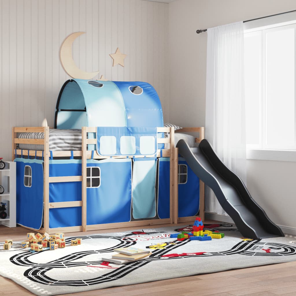 Stapelbed met glijbaan en gordijnen blauw 90x190 cm is nu te koop bij PeponiXL, paradijselijk wonen!