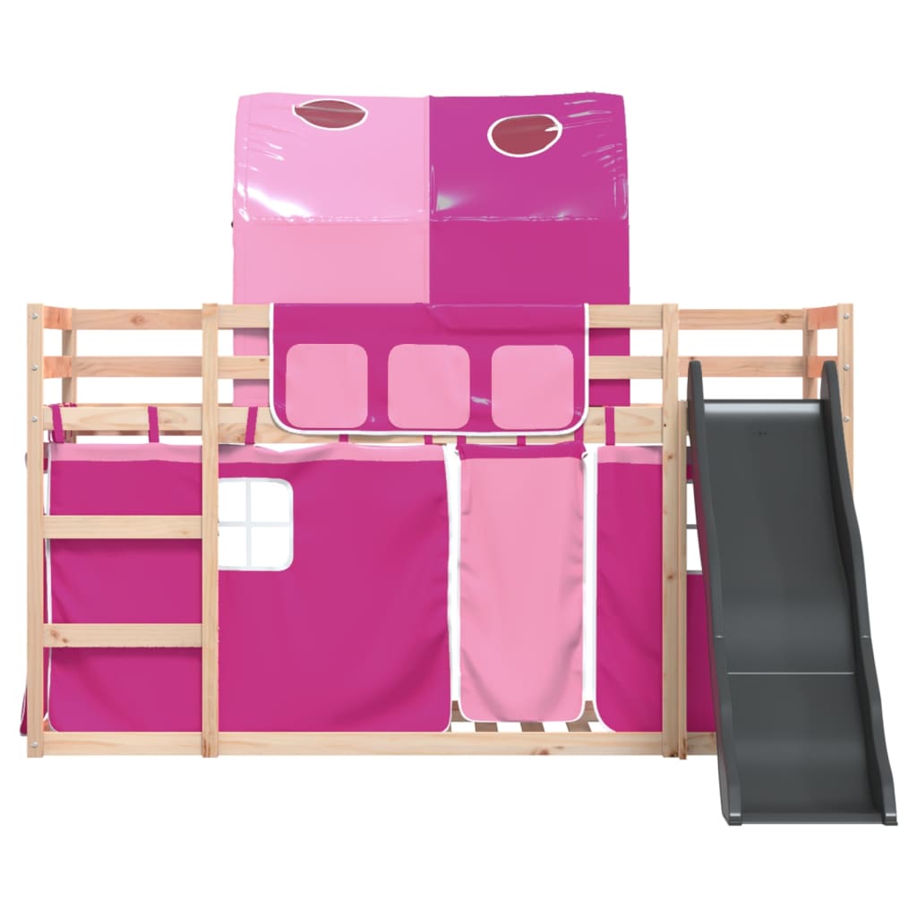 Stapelbed met glijbaan en gordijnen roze 90x190 cm is nu te koop bij PeponiXL, paradijselijk wonen!