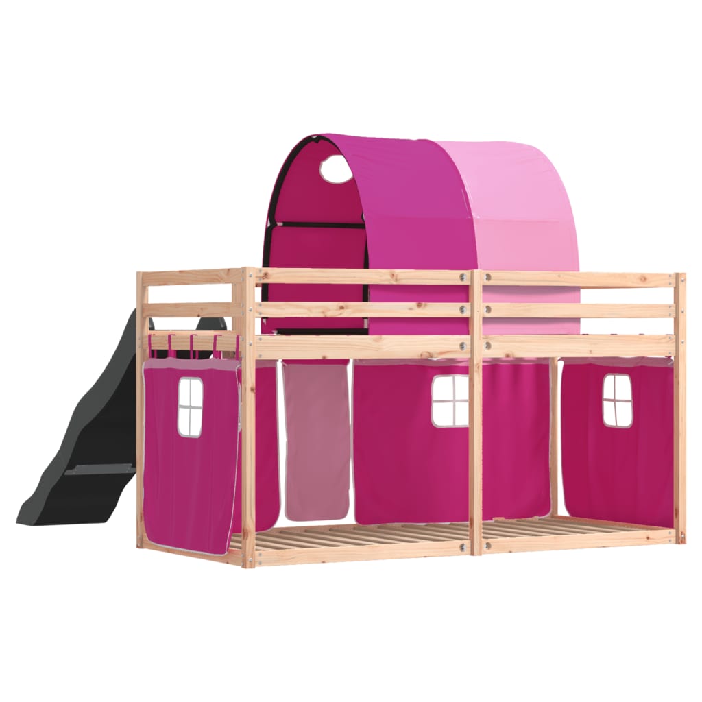 Stapelbed met glijbaan en gordijnen roze 90x190 cm is nu te koop bij PeponiXL, paradijselijk wonen!