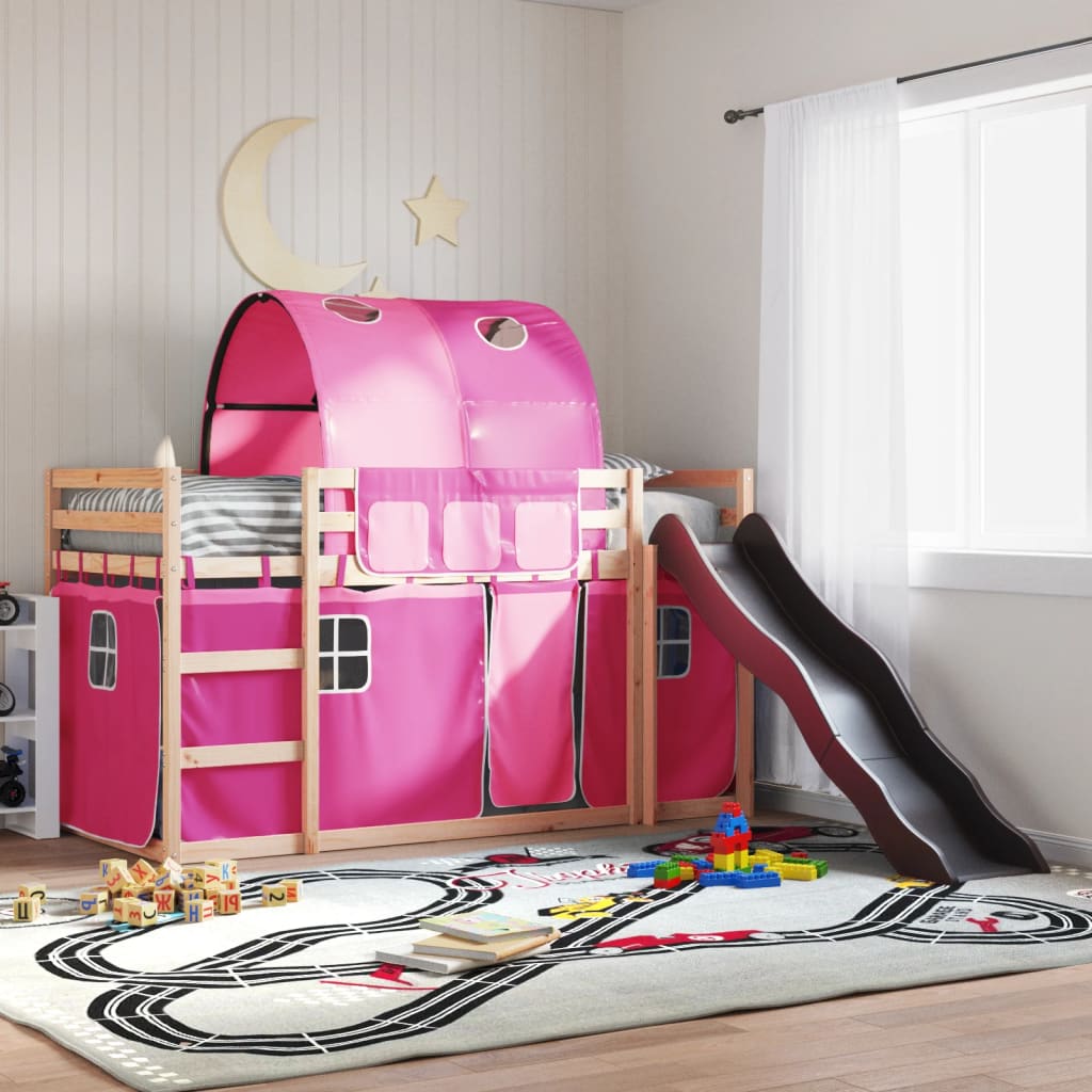 Stapelbed met glijbaan en gordijnen roze 90x190 cm is nu te koop bij PeponiXL, paradijselijk wonen!
