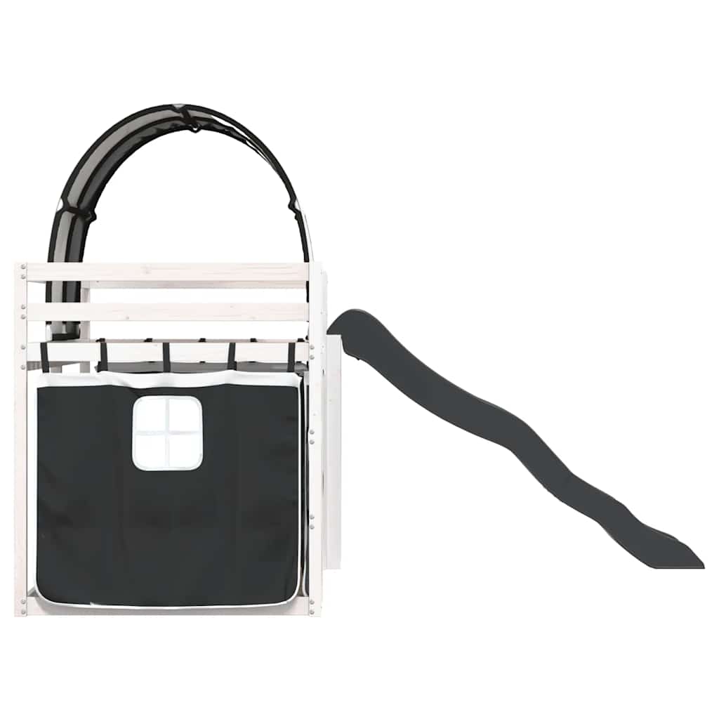 Stapelbed met glijbaan en gordijnen wit en zwart 90x190 cm is nu te koop bij PeponiXL, paradijselijk wonen!