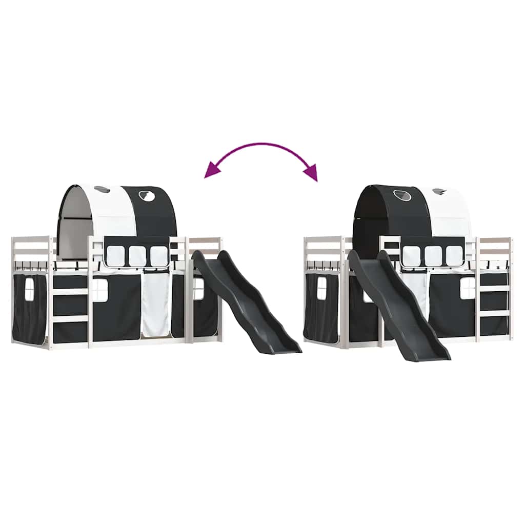 Stapelbed met glijbaan en gordijnen wit en zwart 90x190 cm is nu te koop bij PeponiXL, paradijselijk wonen!