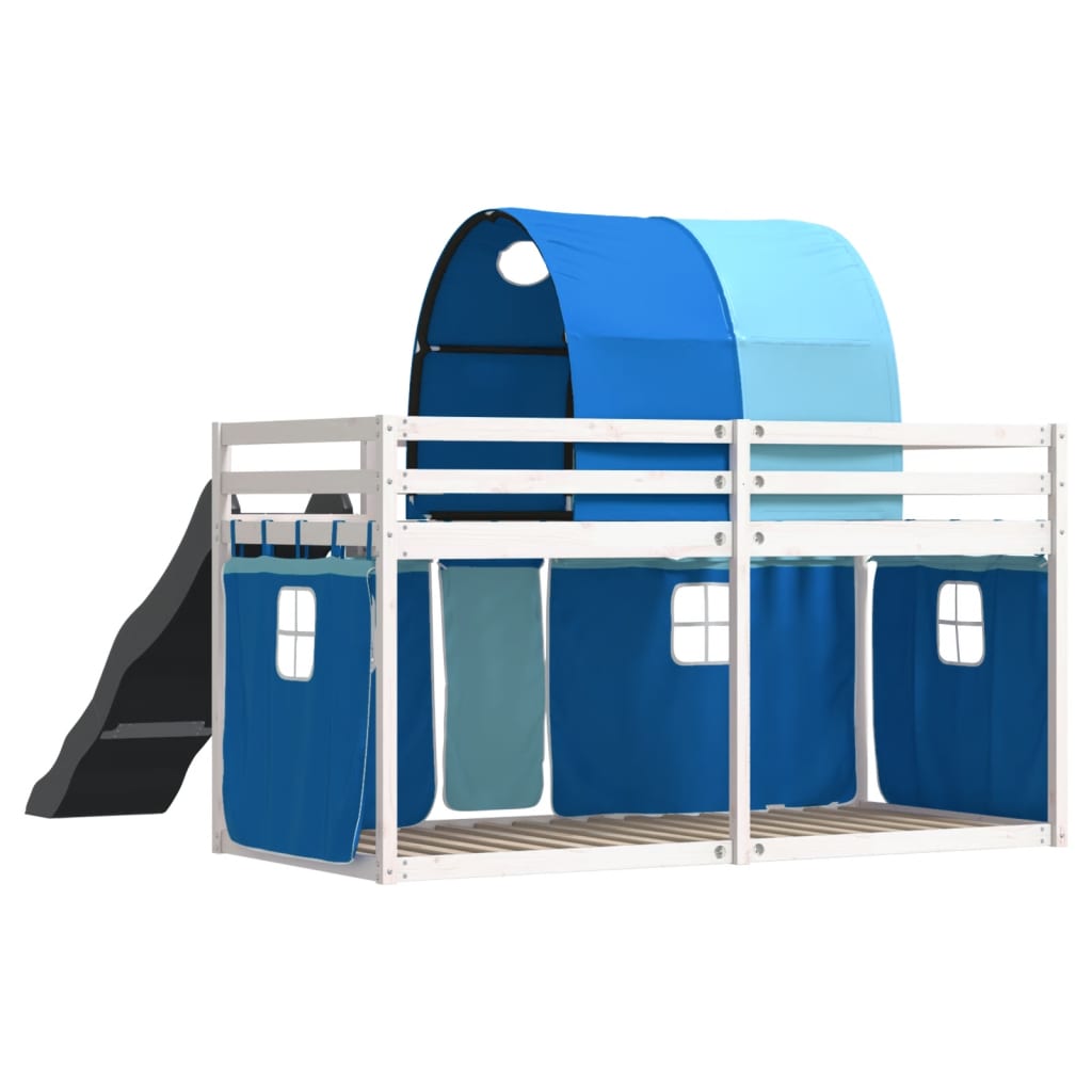 Stapelbed met glijbaan en gordijnen blauw 90x190 cm is nu te koop bij PeponiXL, paradijselijk wonen!