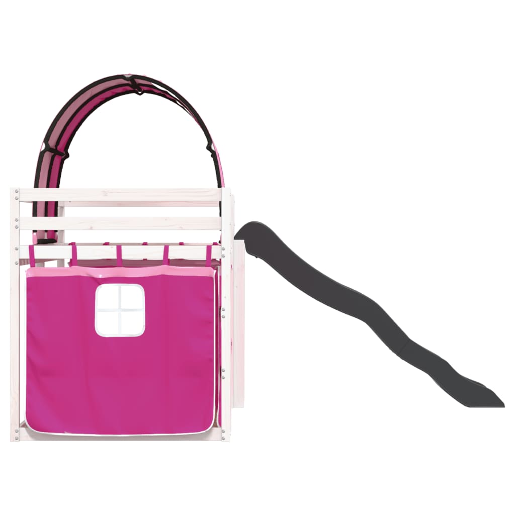 Stapelbed met glijbaan en gordijnen roze 90x190 cm is nu te koop bij PeponiXL, paradijselijk wonen!