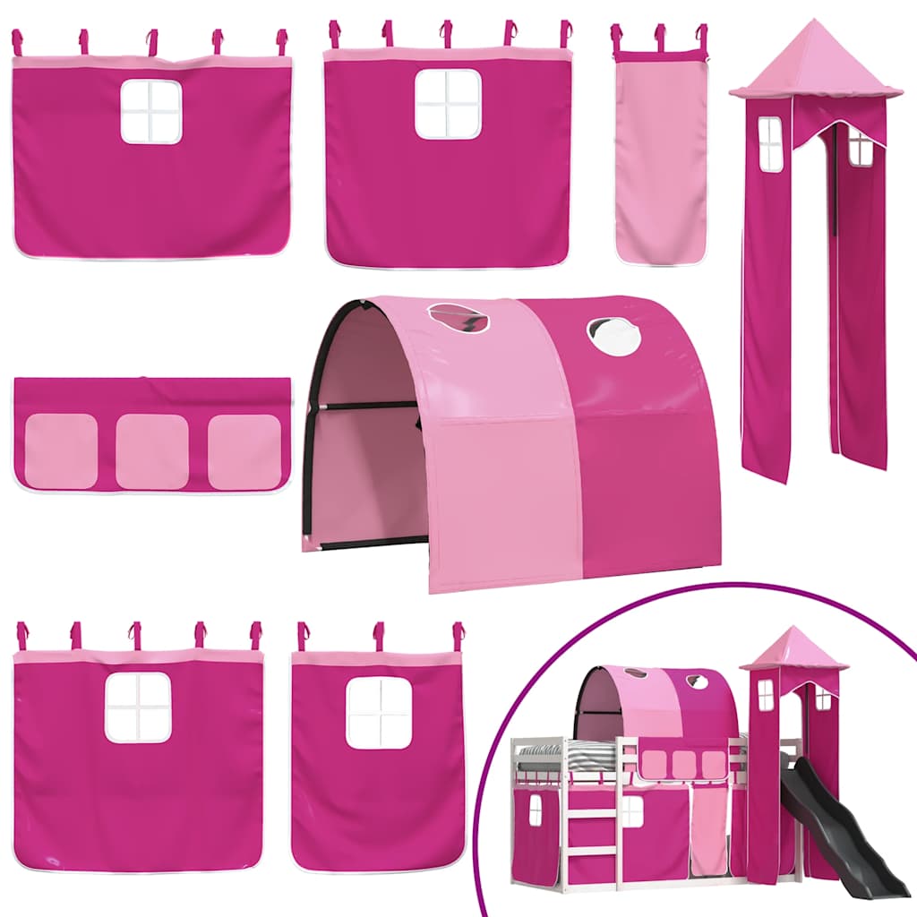 Stapelbed met glijbaan en gordijnen roze 90x200 cm is nu te koop bij PeponiXL, paradijselijk wonen!