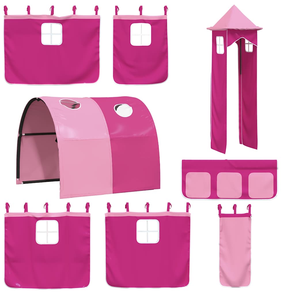 Stapelbed met glijbaan en gordijnen roze 90x200 cm is nu te koop bij PeponiXL, paradijselijk wonen!
