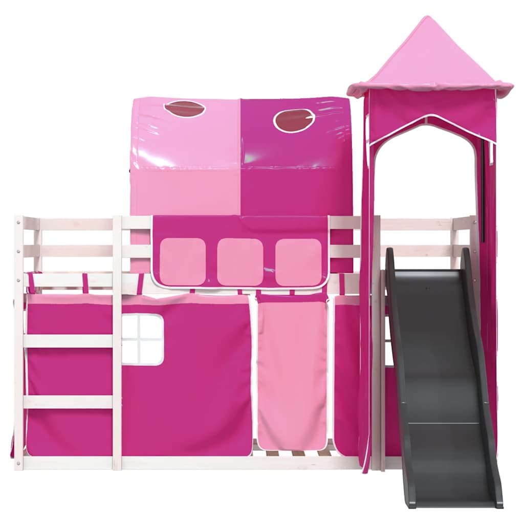 Stapelbed met glijbaan en gordijnen roze 90x200 cm is nu te koop bij PeponiXL, paradijselijk wonen!
