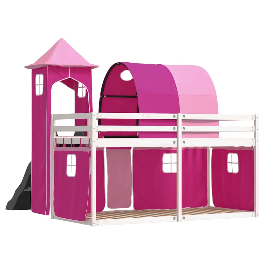 Stapelbed met glijbaan en gordijnen roze 90x200 cm is nu te koop bij PeponiXL, paradijselijk wonen!